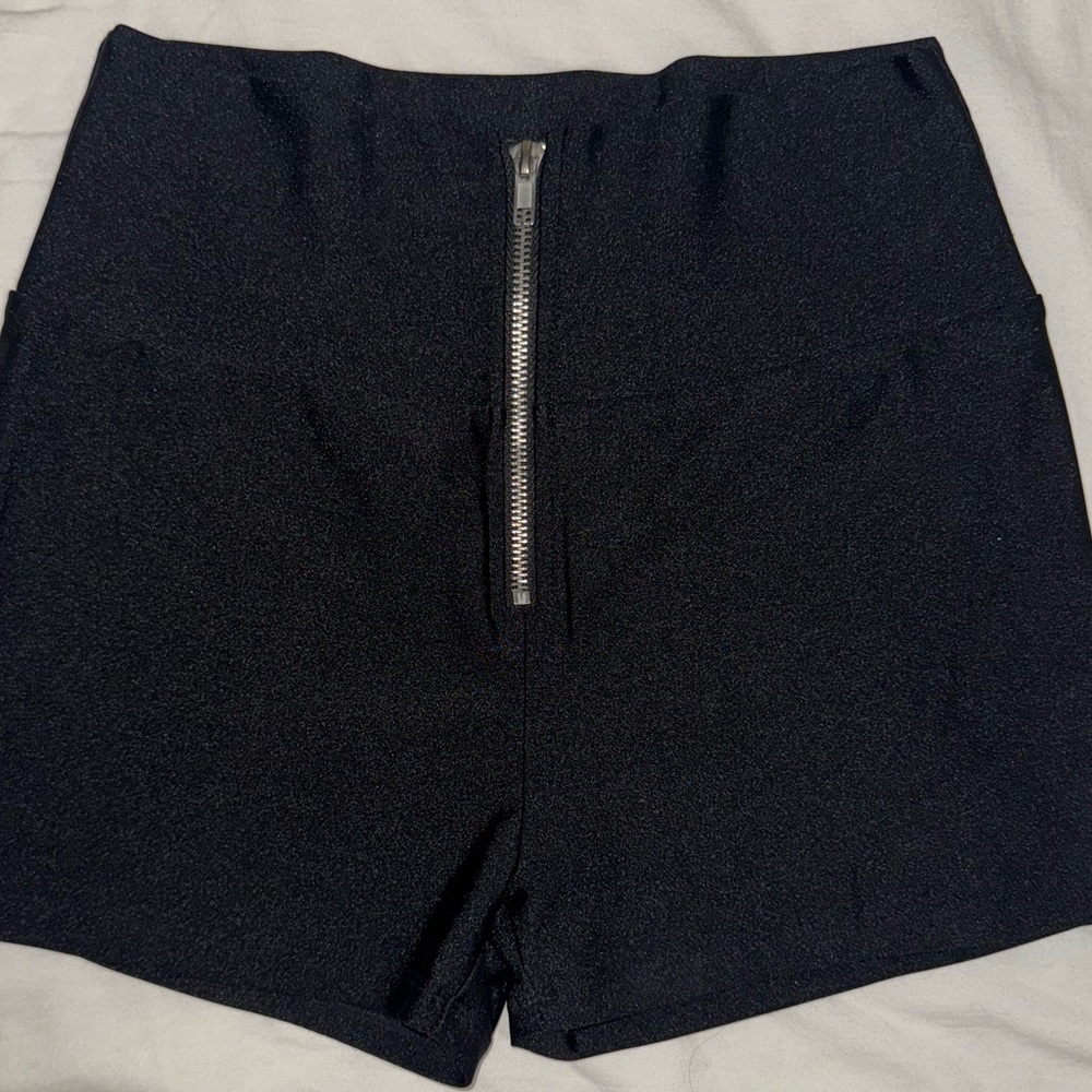 iHeartRaves High Waisted Zip Up Stretch Shorts